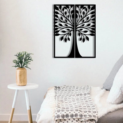 Two Frames Traditional Tree Flowers Meta Art Wall Decor