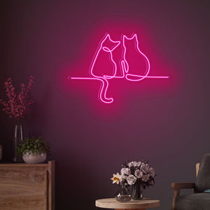 Two Happy Couple Cats Neon Sign LED Light