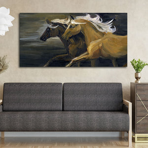 Two Horses Running in Dark Canvas Wall Painting