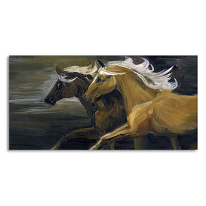 Two Horses Running in Dark Canvas Wall Painting