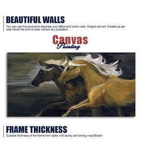 Two Horses Running in Dark Canvas Wall Painting