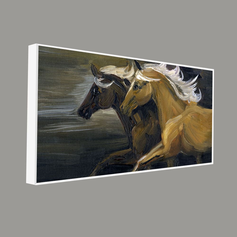 Two Horses Running in Dark Canvas Wall Painting