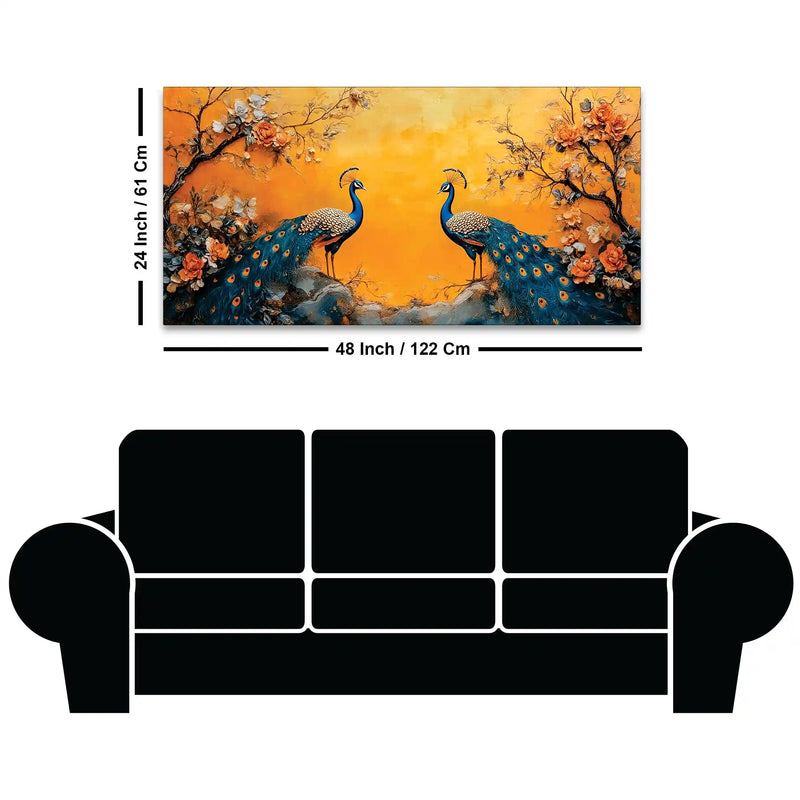 Two Marvellous Peacock Under a Golden Sky Canvas Wall Painting