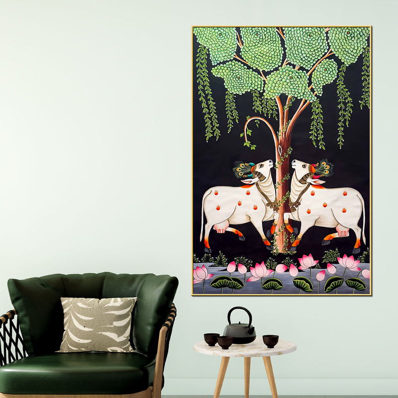 two-sacred-cow-under-tree-pichwai-canvas-wall-painting-for-home-decor