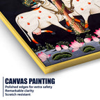 Two Sacred Cow Under Tree Pichwai Canvas Wall Painting for Home Decor
