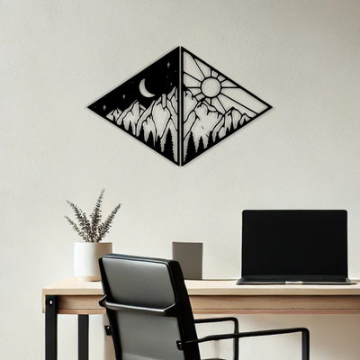 Two Shades of Day Behind Mountains Metal Art Wall Decor