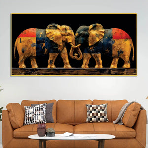 two-sophisticated-golden-elephant-premium-canvas-wall-painting
