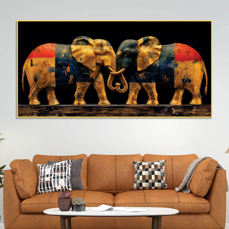 two-sophisticated-golden-elephant-premium-canvas-wall-painting