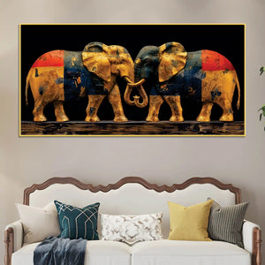 Two Sophisticated Golden Elephant Premium Canvas Wall Painting