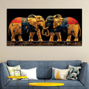 Two Sophisticated Golden Elephant Premium Canvas Wall Painting