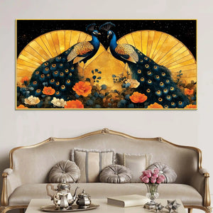 Two Sophisticated Peacocks in Bloom Canvas Wall Painting