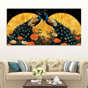 Two Sophisticated Peacocks in Bloom Canvas Wall Painting