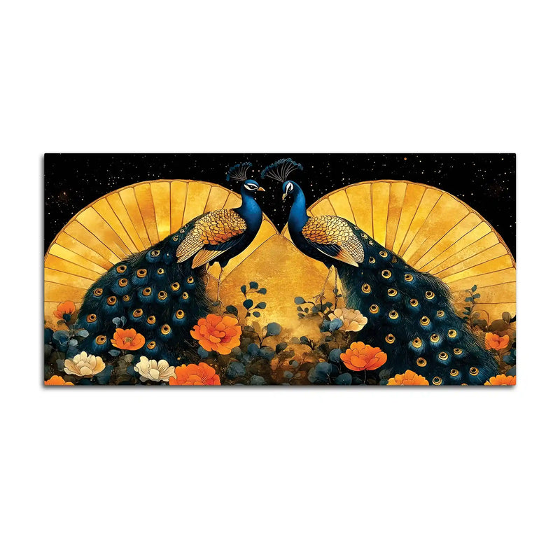 Two Sophisticated Peacocks in Bloom Canvas Wall Painting