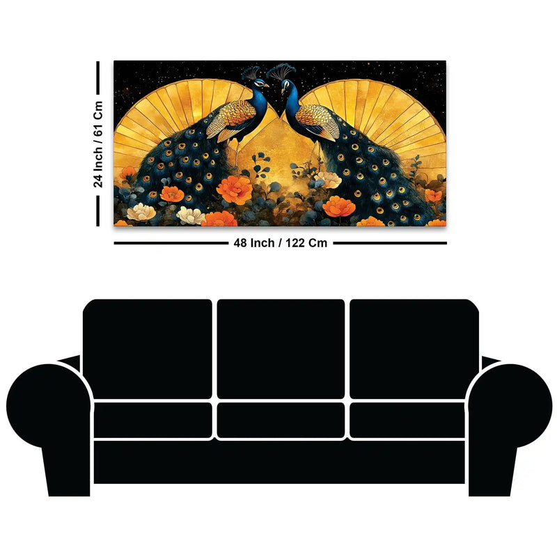 Two Sophisticated Peacocks in Bloom Canvas Wall Painting