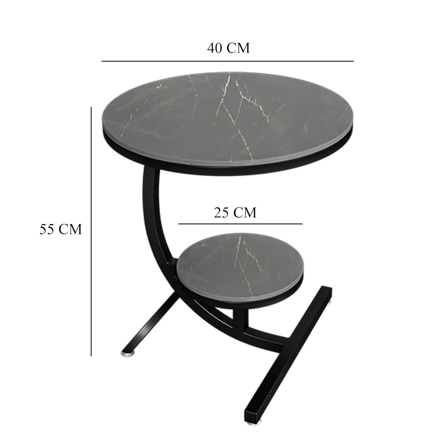 Two-Tier Stylish Round Contemporary Black Marble Side Table