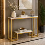 Two-Tier White Marble Gold Console Table