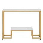 Two-Tier White Marble Gold Console Table