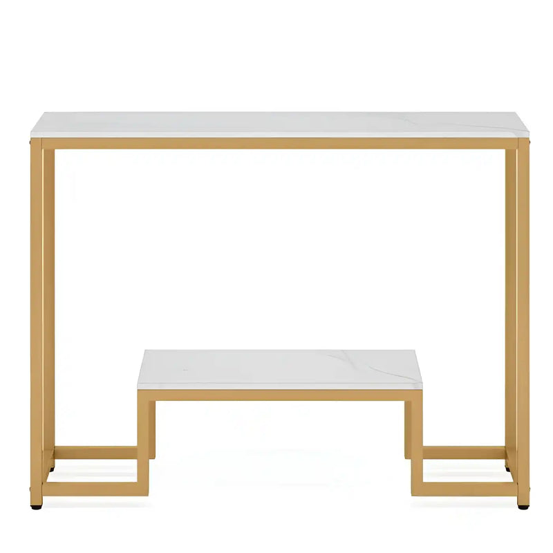 Two-Tier White Marble Gold Console Table