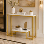 Two-Tier White Marble Gold Console Table