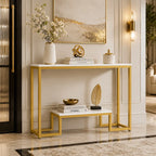 Two-Tier White Marble Gold Console Table