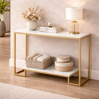 Two-Tier White Marble Gold Console Table