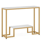 Two-Tier White Marble Gold Console Table