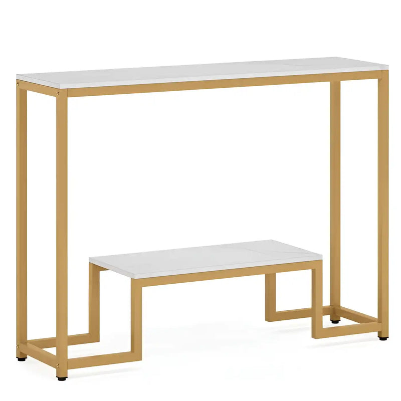 Two-Tier White Marble Gold Console Table