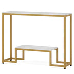 Two-Tier White Marble Gold Console Table