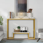 Two-Tier White Marble Gold Console Table