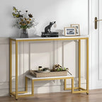 Two-Tier White Marble Gold Console Table