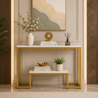Two-Tier White Marble Gold Console Table