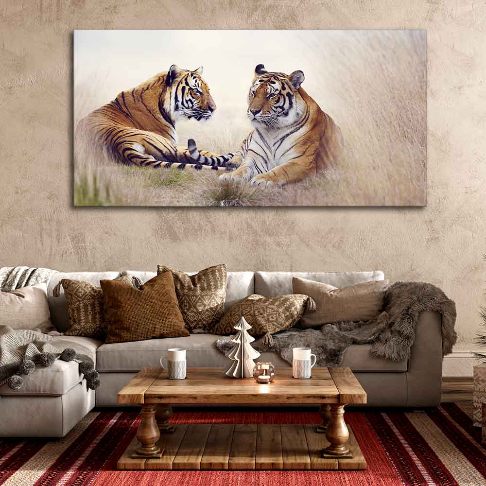 Two Tigers in Forest Premium Canvas Wall Hanging