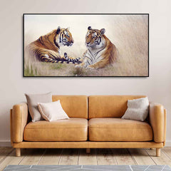 Two Tigers in Forest Premium Canvas Wall Hanging