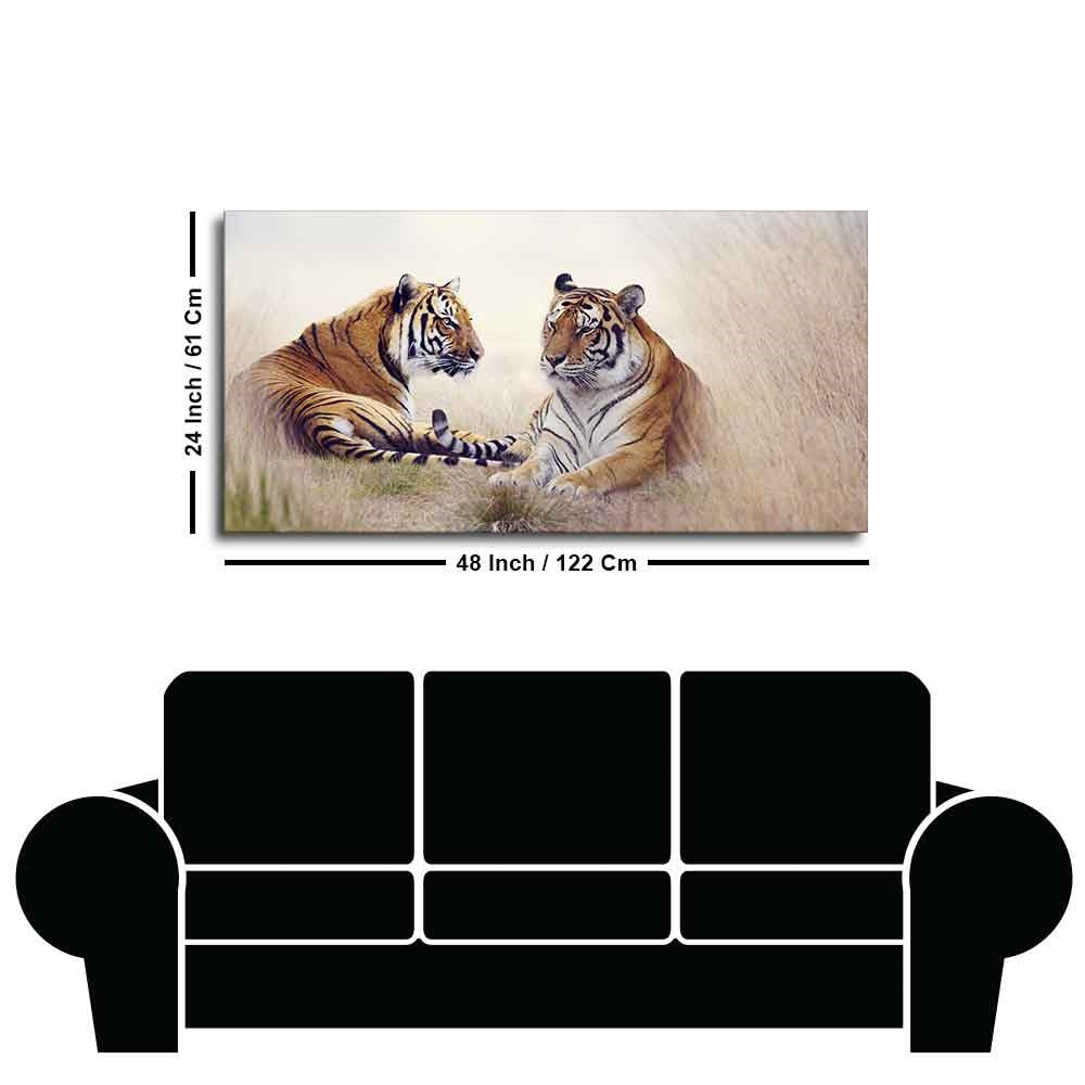 Two Tigers in Forest Premium Canvas Wall Hanging