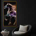 Unicorn with His Fire Horse Framed Crystal Glass Painting