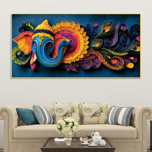 Unique Abstract Quilling Art Styled Lord Ganesha Canvas Wall Painting