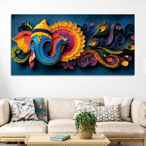 Unique Abstract Quilling Art Styled Lord Ganesha Canvas Wall Painting