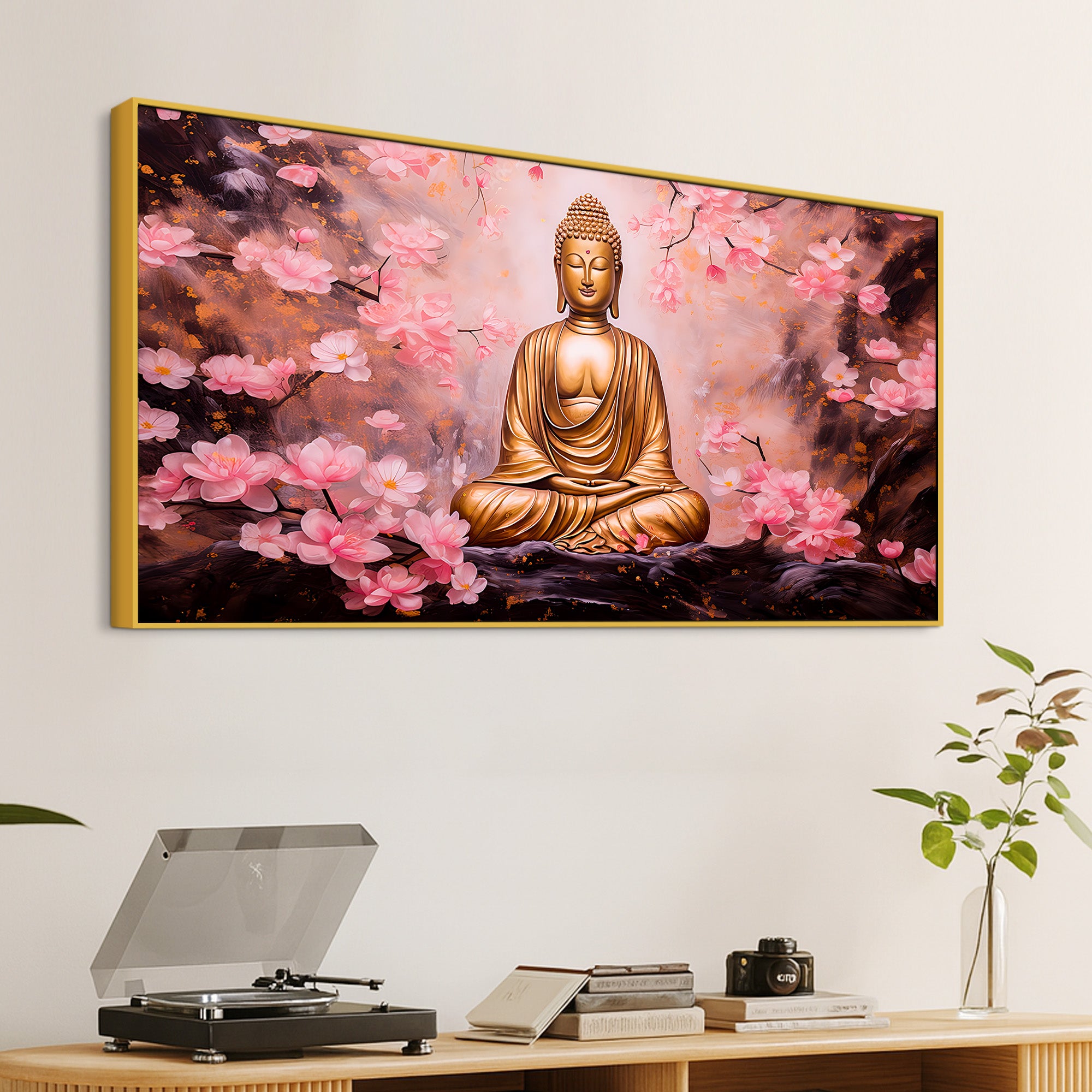 Unique Buddha Wall Painting with Cherry Blossom Theme