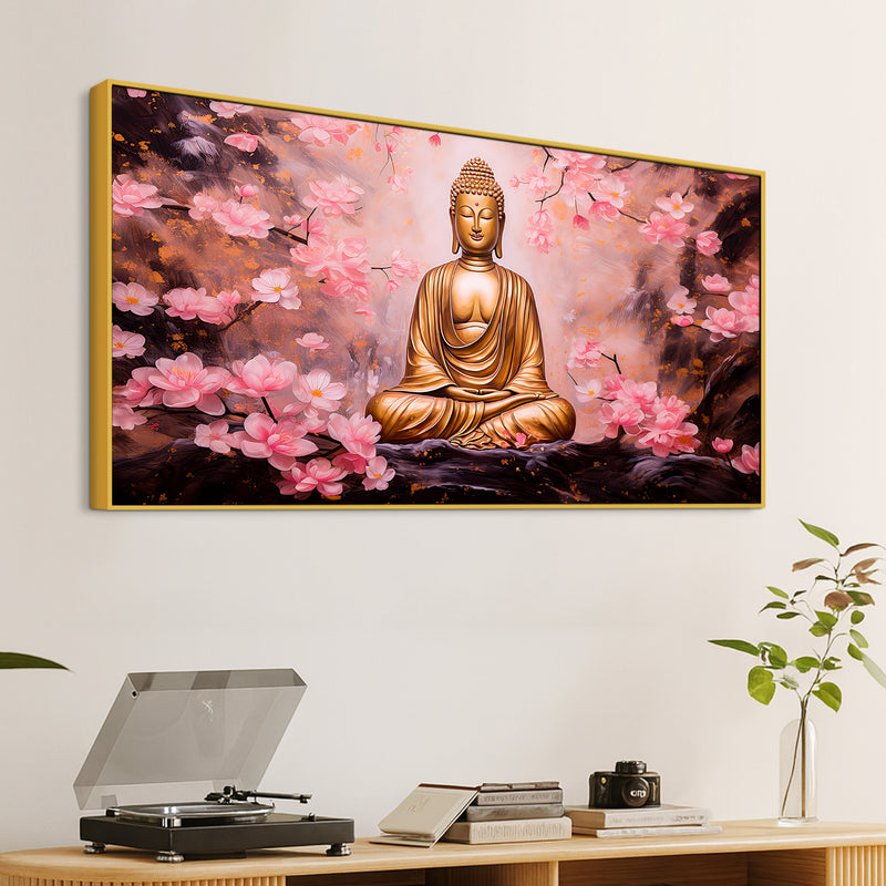 Unique Buddha Wall Painting with Cherry Blossom Theme