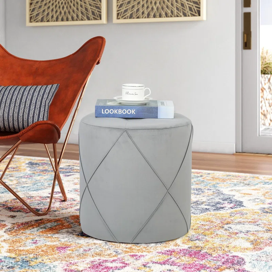 Unique Designer Grey Color Round Storage Ottoman