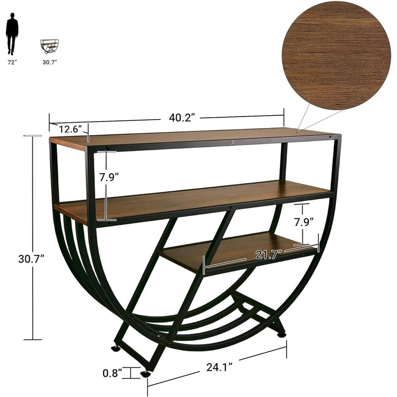 Unique Geometric Console Table with 3-Tier Wooden Shelves