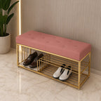 upholstered-pink-velvet-luxurious-golden-shoe-rack-bench-organizer