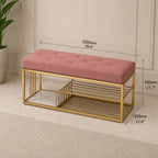 upholstered-pink-velvet-luxurious-golden-shoe-rack-bench-organizer