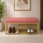 upholstered-pink-velvet-luxurious-golden-shoe-rack-bench-organizer