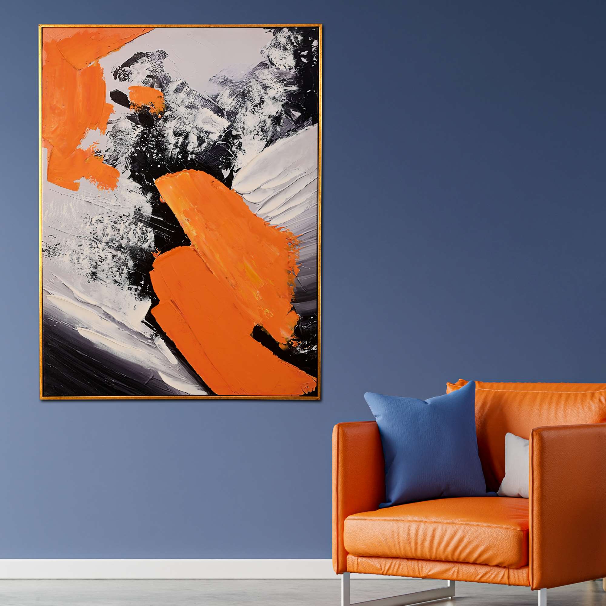 Urban Blaze Abstract Hand Painted Wall Painting with Floating Frame