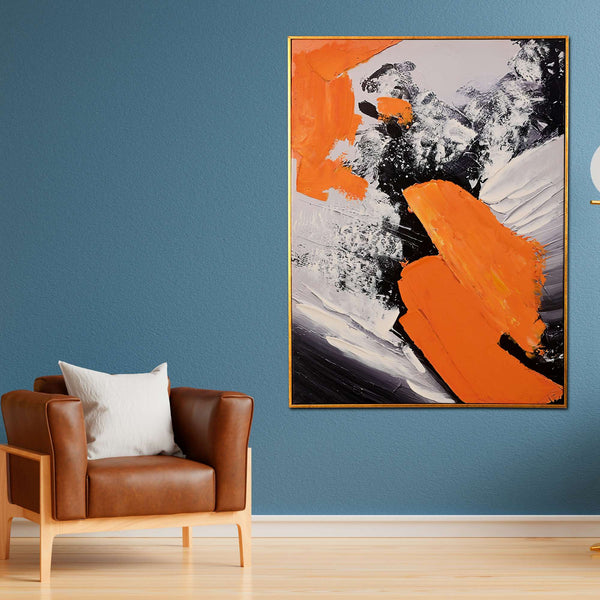 Urban Blaze Abstract Hand Painted Wall Painting with Floating Frame