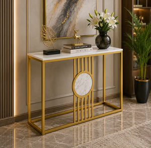 Urban Loft Rectangular White Marble Console Table