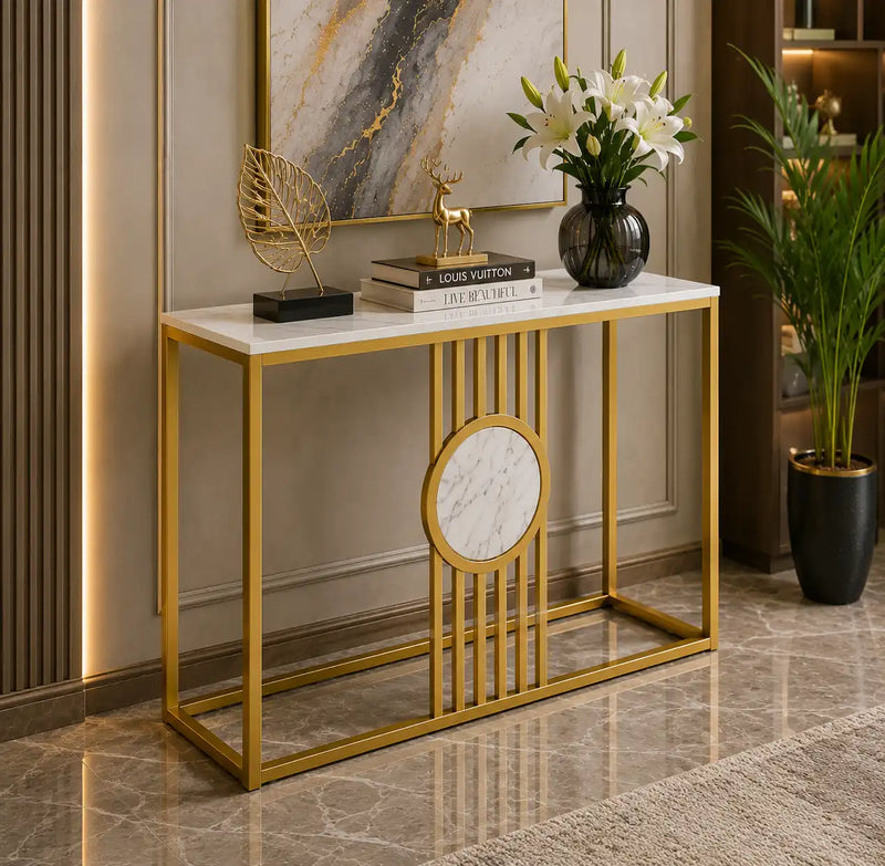 Urban Loft Rectangular White Marble Console Table