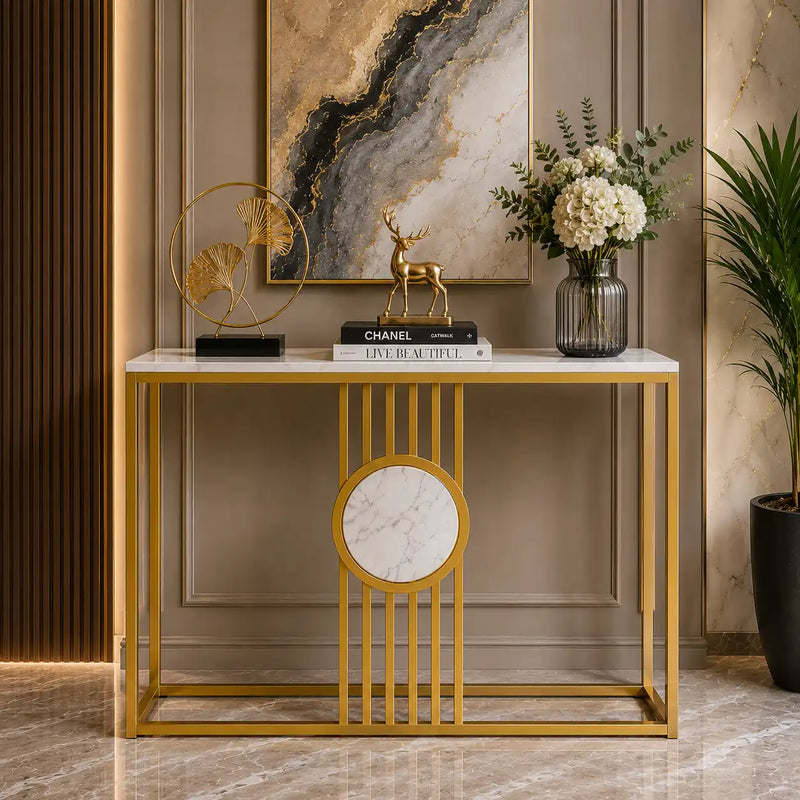 Urban Loft Rectangular White Marble Console Table