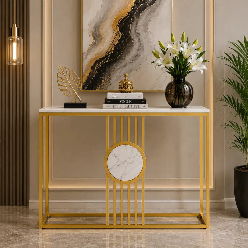 Urban Loft Rectangular White Marble Console Table